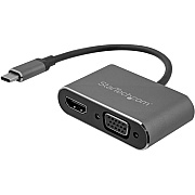 StarTech Usb C To Vga And Hdmi Adapter - Aluminum - Usb Type-c Multiport Video Adapter - Usb-c To Hdmi/vga Monitor (CDP2HDVGA)
