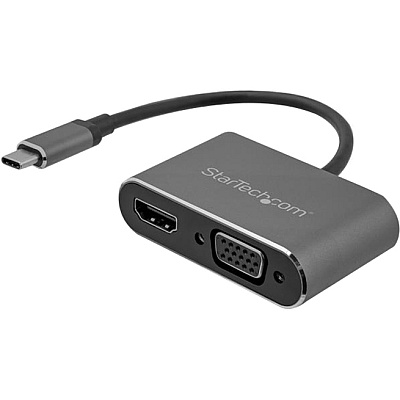 StarTech Usb C To Vga And Hdmi Adapter - Aluminum - Usb Type-c Multiport Video Adapter - Usb-c To Hdmi/vga Monitor (CDP2HDVGA)