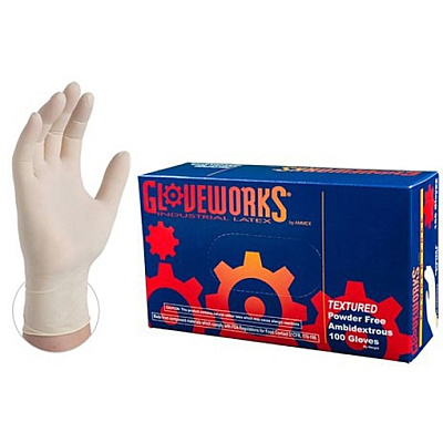 Ammex Gloveworks Ivory Latex Industrial Powder Free Disposable Gloves (Case of 1000) (TLF44100)