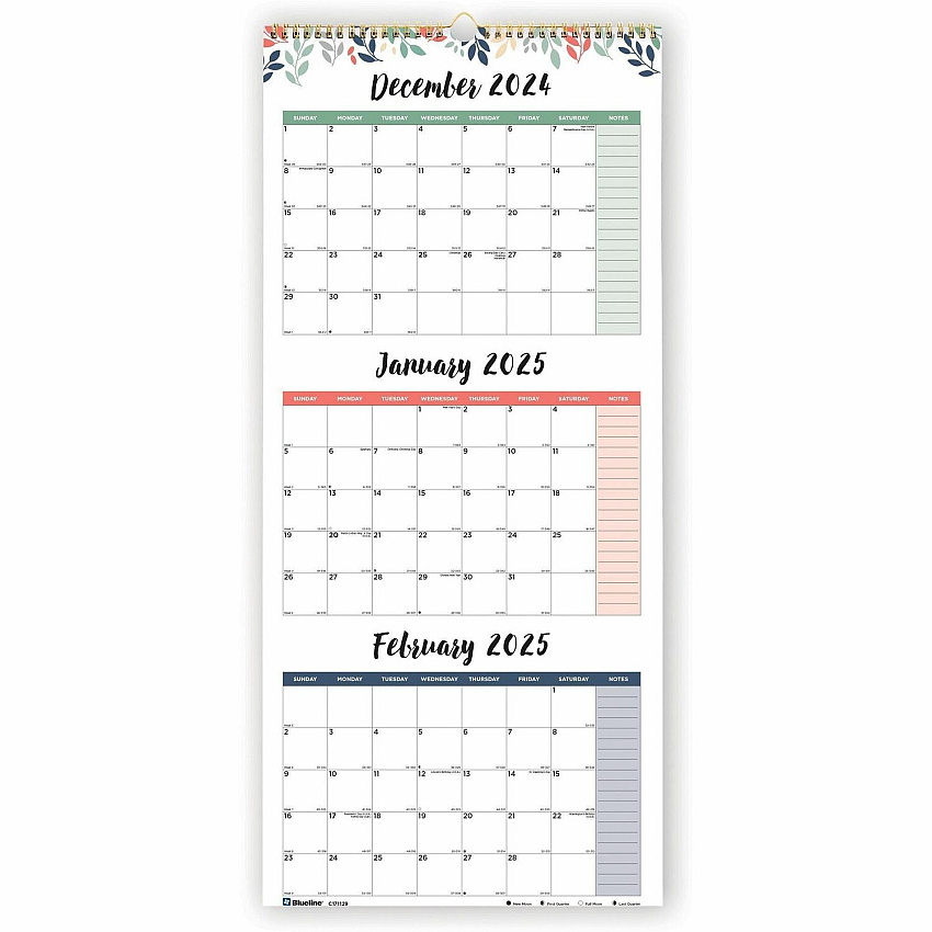 Blueline 3-Month Colorful Wall Calendar (C171129)
