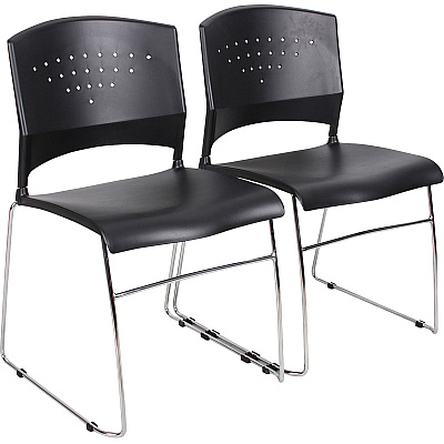BOSS Black Stack Chair With Chrome Frame 2 Pcs Pack (B1400BK2)
