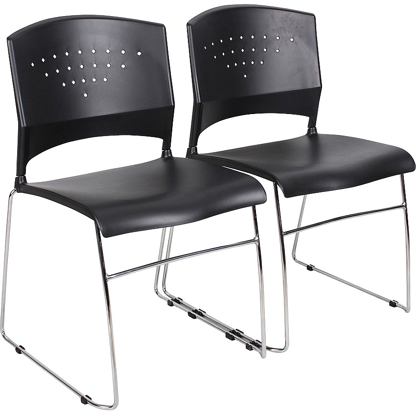 BOSS Black Stack Chair With Chrome Frame 2 Pcs Pack (B1400BK2)