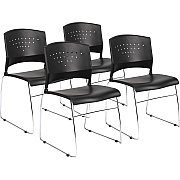 BOSS Black Stack Chair With Chrome Frame 4 Pcs Pack (B1400BK4)