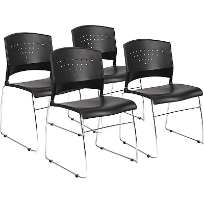 BOSS Black Stack Chair With Chrome Frame 4 Pcs Pack (B1400BK4)