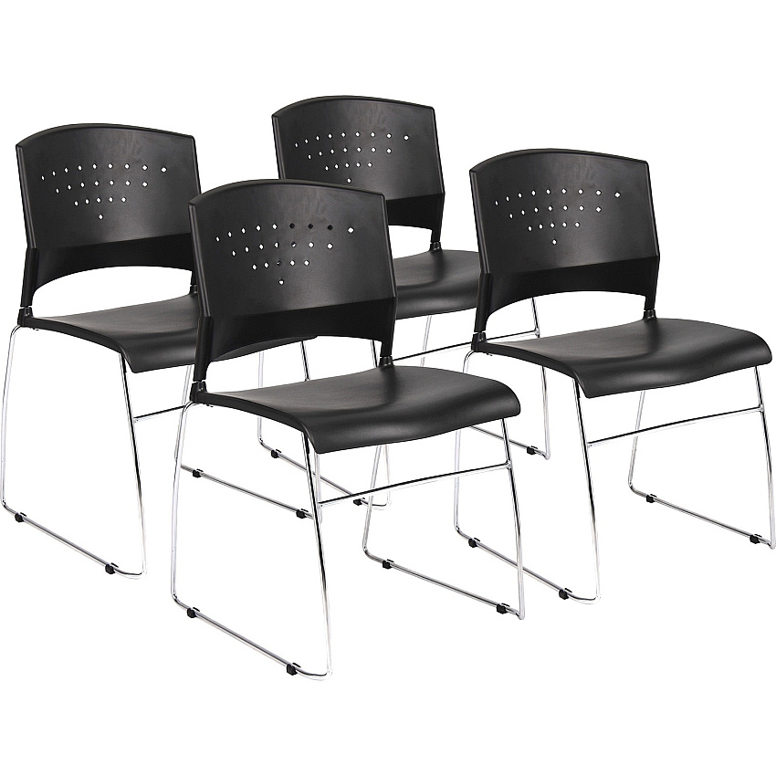 BOSS Black Stack Chair With Chrome Frame 4 Pcs Pack (B1400BK4)