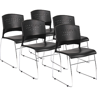 BOSS Black Stack Chair With Chrome Frame 5 Pcs Pack (B1400BK5)