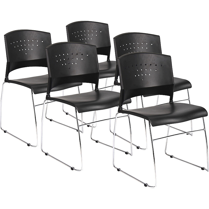 BOSS Black Stack Chair With Chrome Frame 5 Pcs Pack (B1400BK5)