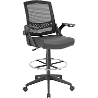 BOSS Black Flip Arm Mesh Drafting Stool (B16223BK)