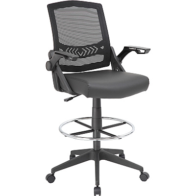 BOSS Black Flip Arm Mesh Drafting Stool (B16223BK)