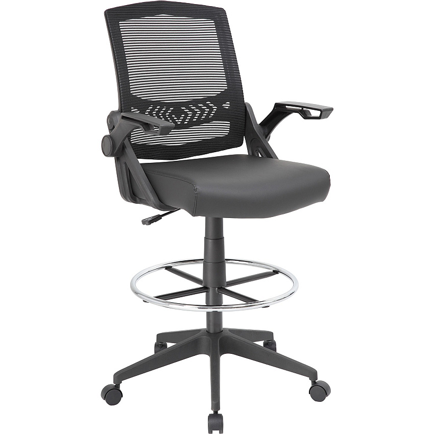 BOSS Black Flip Arm Mesh Drafting Stool (B16223BK)