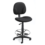 BOSS Stand Up Fabric Drafting Stool with Foot Rest, Black (B1690BK)