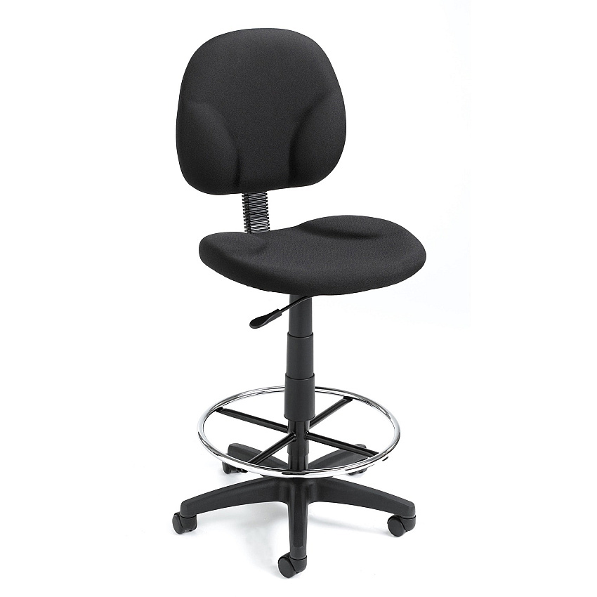 BOSS Stand Up Fabric Drafting Stool with Foot Rest, Black (B1690BK)