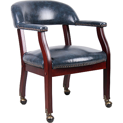 BOSS Captain's Chair In Blue Vinyl with Casters (B9545BE)