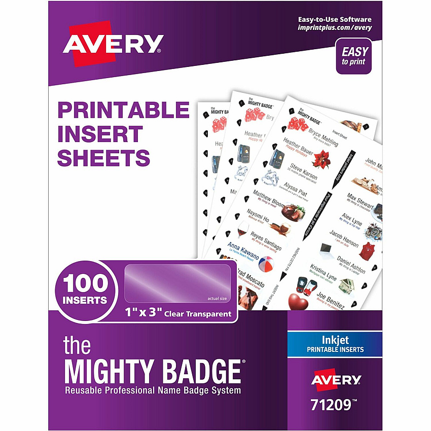 The Mighty Badge The Mighty Badge Printable Insert Sheets, 100 Clear Inserts, Inkjet (AVE71209)