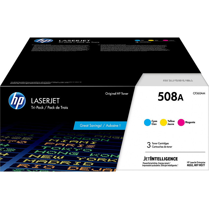 HP 508A Original Laser Toner Cartridge - Cyan, Magenta, Yellow - 3 / Pack (HEWCF360AM)