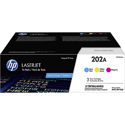 HP 202A (HEWCF500AM) Original Laser Toner Cartridge - Cyan, Magenta, Yellow - 3 / Carton