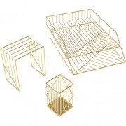 U Brands Metal Desk Organization Kit, Vena Collection, Cup, Sort and 2 Trays Included, Gold (3940U00-01)