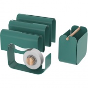 U Brands Metal Desk Organization Kit, Arc Collection, Cup, Tape Dispenser and Letter Sorter Included, Green (3605A00-01)
