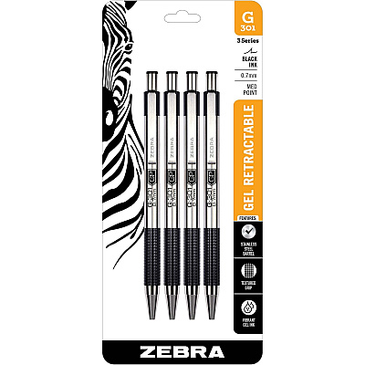 Zebra STEEL 3 Series G-301 Retractable Gel Pen (ZEB41314)