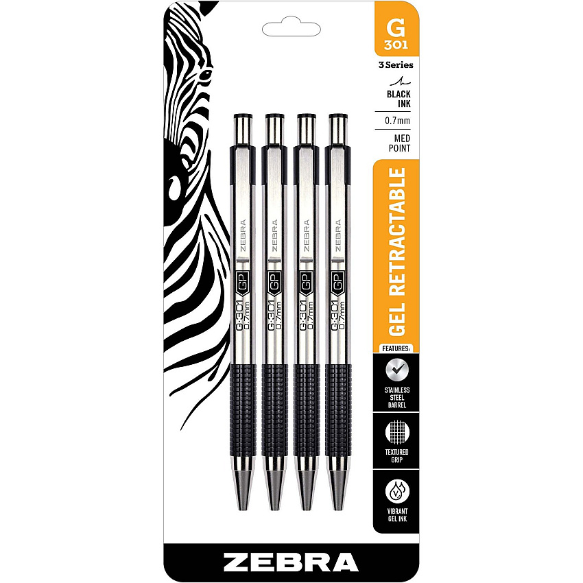 Zebra STEEL 3 Series G-301 Retractable Gel Pen (ZEB41314)