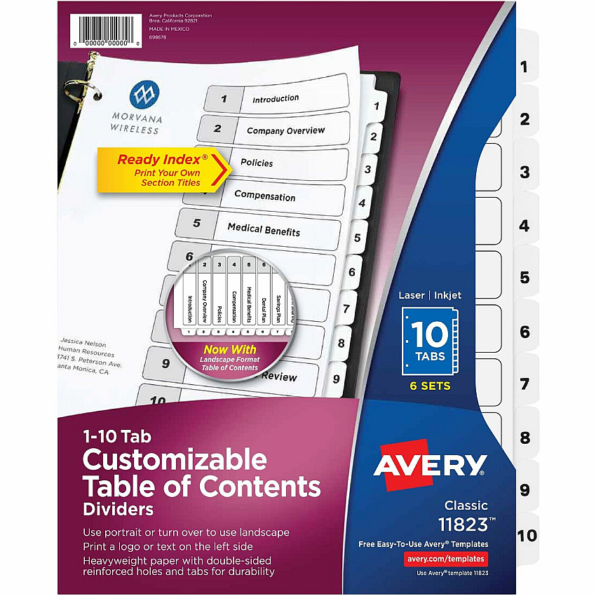 Avery Ready Index 10-tab Custom TOC Dividers (AVE11823)