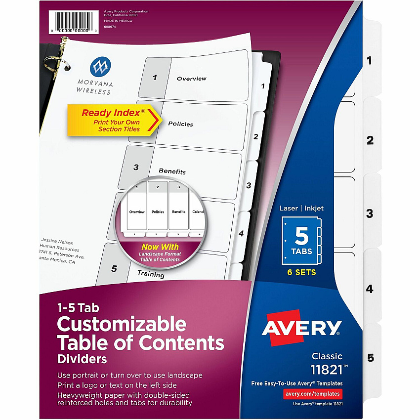 Avery Classification Folder 5-tab TOC Dividers (AVE11821)