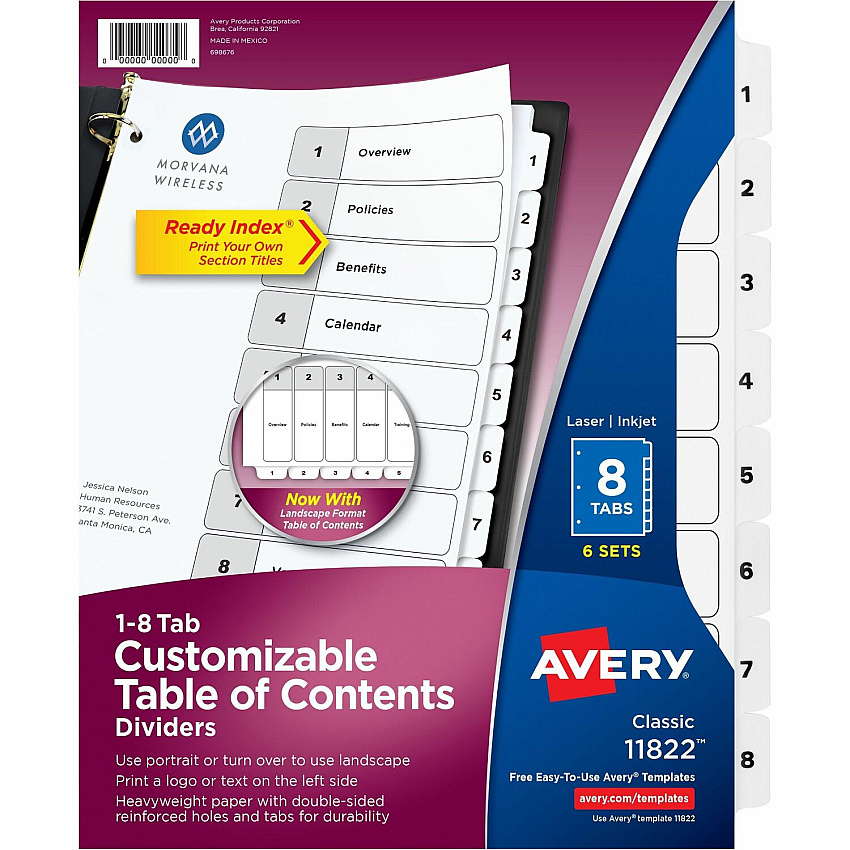 Avery 8-tab Custom Table of Contents Dividers (AVE11822)