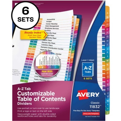 Avery A-Z Customizable Multicolor TOC Dividers (11832)