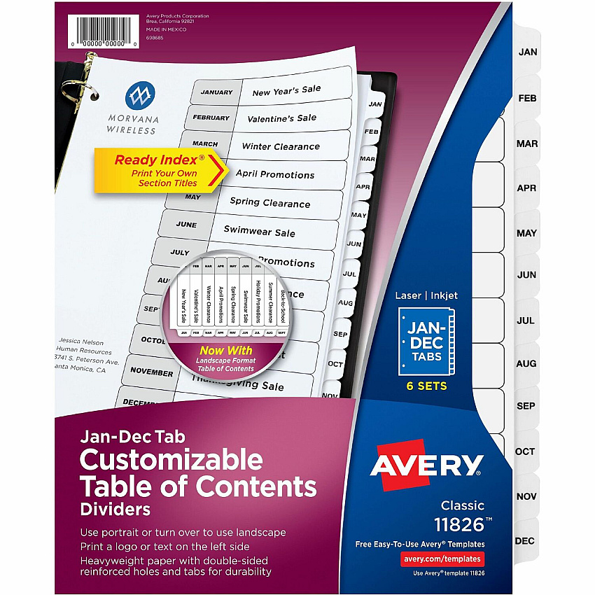 Avery Monthly Tab Table of Contents Dividers (AVE11826)