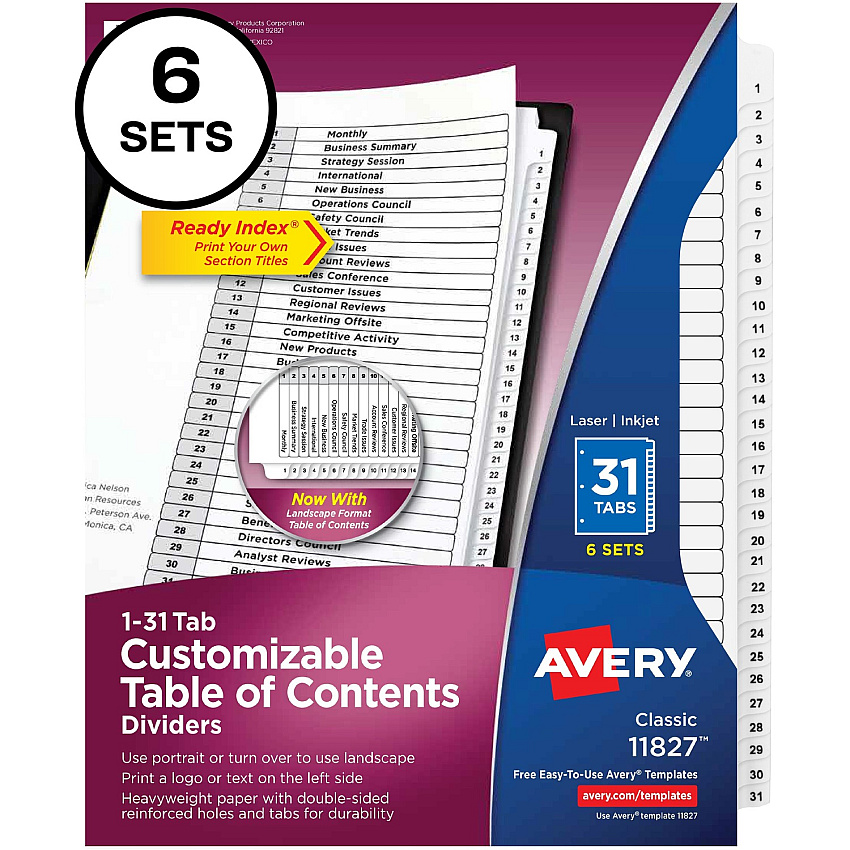 Avery 1-31 Custom Table of Contents Dividers (AVE11827)