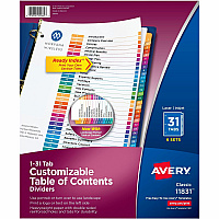 Avery Ready Index 31 Tab Dividers, Customizable TOC, 6 Sets (AVE11831)