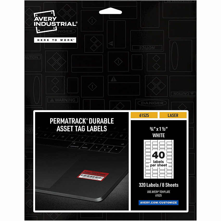 Avery PermaTrack Durable White Asset Tag Labels, 3/4" x 1-1/2" , 320 Asset Tags (AVE61525)