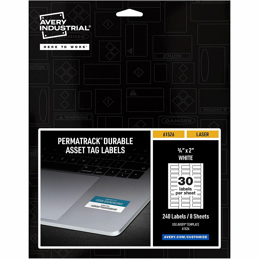 Avery PermaTrack Durable White Asset Tag Labels, 3/4" x 2" , 240 Asset Tags (AVE61526)