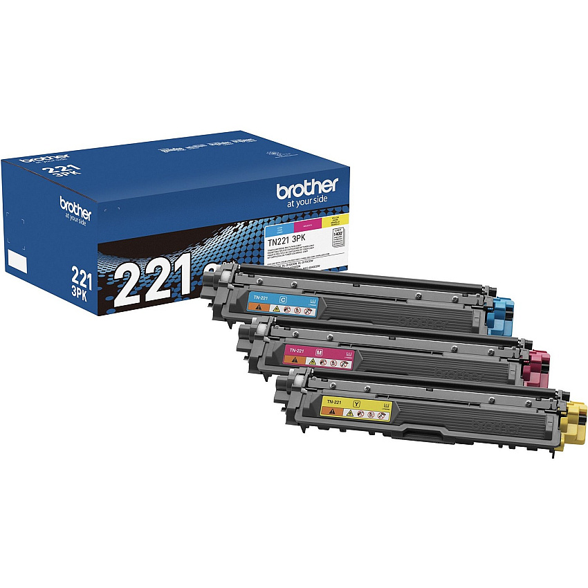 Brother TN221 Original Standard Yield Laser Toner Cartridge - Multi-pack - Cyan, Magenta, Yellow - 3 / Box (TN2213PK)