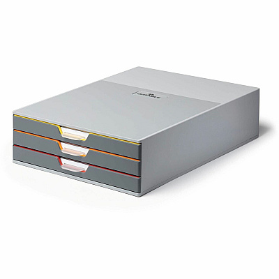 Durable VARICOLOR 3 Drawer Desktop Storage Box, Gray/Multicolor (760327)