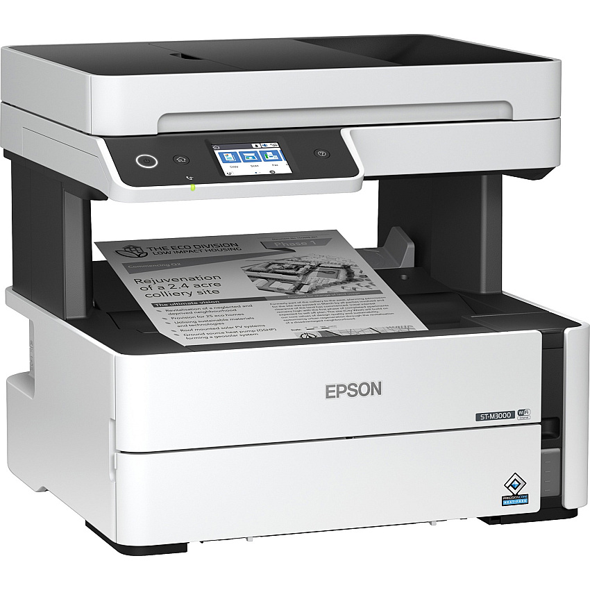 Epson WorkForce ST-M3000 Monochrome Multifunction Supertank Printer. Cartridge Free MFP with ADF & Fax Inkjet copier/Fax/Scanner-1200x2400 dpi Print-Automatic Duplex Print-1200 dpi Optical Scan-20 ppm-Up to 23k pages of ink-Wireless LAN (C11CG93201)