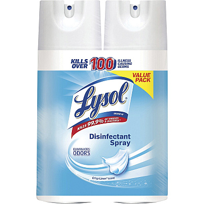 LYSOL Disinfectant Spray, Crisp Linen, 12.5 oz Aerosol Spray, 2/Pack, 6 Pack/Carton (RAC89946)