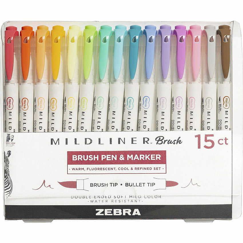Zebra MILDLINER Dual Ended Brush Pen & Marker Set (ZEB79115)