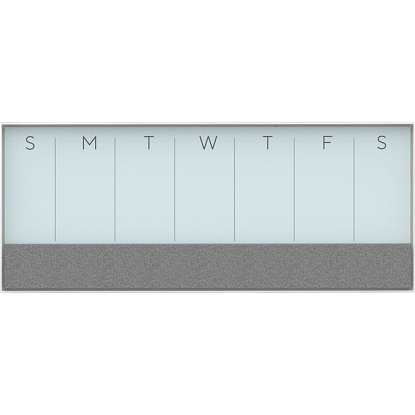 U Brands Magnetic Weekly Calendar Glass Dry Erase Board, Only for use with HIGH Energy Magnets, 14.25 x 35 Inches, White Aluminum Frame (3199U00-01)