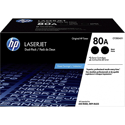 HP 80A (HEWCF280AD1) Original Laser Toner Cartridge - Black - 2 / Carton