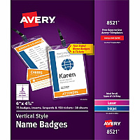 Avery Vertical Name Badges with Tickets Kit for Laser and Inkjet Printers, 4-1/4" x 6" (AVE8521)