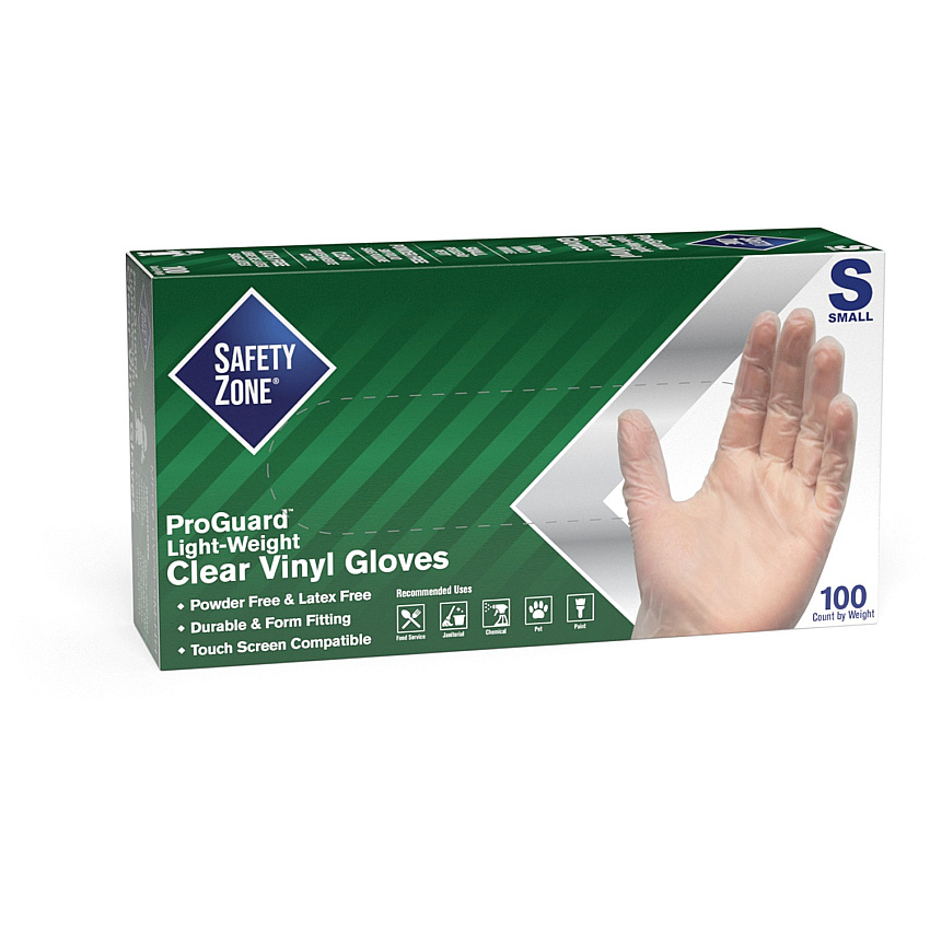 Safety Zone Powder Free Clear Vinyl Gloves (SZNGVP9SMHHCT)