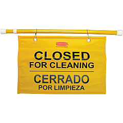 Rubbermaid Commercial Multilingual Closed for Cleaning Safety Signs (RCP9S1600YLCT)