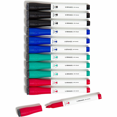U Brands Low-Odor Dry-Erase Markers with Erasers (UBR3980U0012)