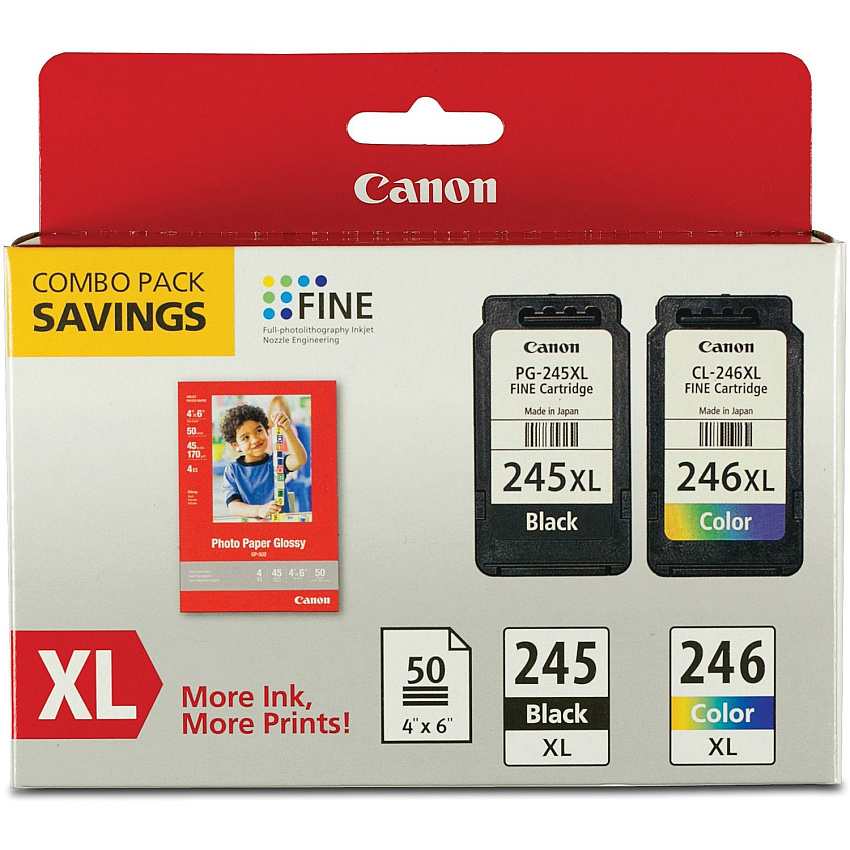 Canon PG-245 / CL-246 Original Extra Large Yield Inkjet Ink Cartridge - Combo Pack - Multicolor - 1 Each (CNMPG245XLCL246)