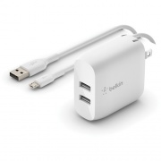 Belkin BoostCharge Dual USB-A Wall Charger 24W (USB-A to Micro-USB cable included) - Power Adapter (WCE002DQ1MWH)