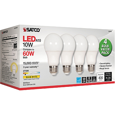 Satco 10W A19 LED 2700K Frosted Bulbs (SDNS28560)