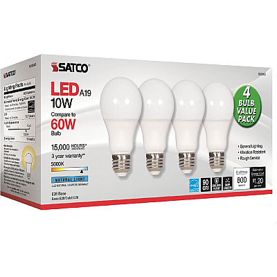Satco 10W A19 LED 5000K Light Bulbs (SDNS28563)