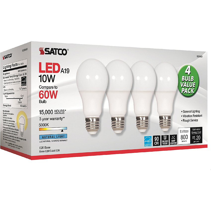 Satco 10W A19 LED 5000K Light Bulbs (SDNS28563)