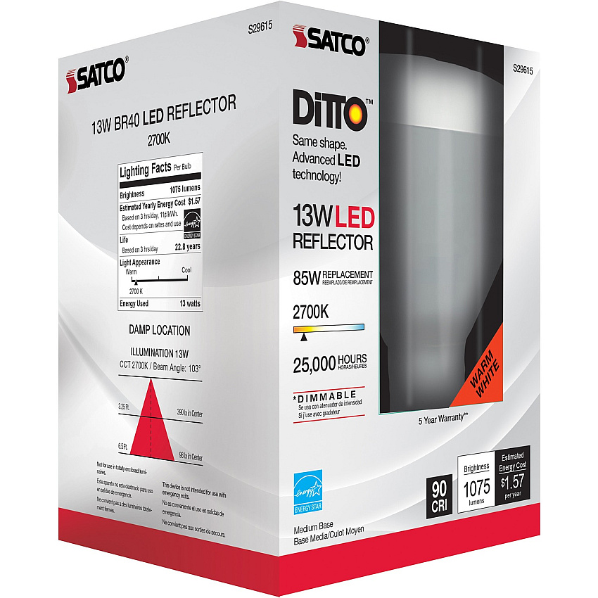 Satco 13W BR40 LED 2700K Bulb (SDNS29615CT)